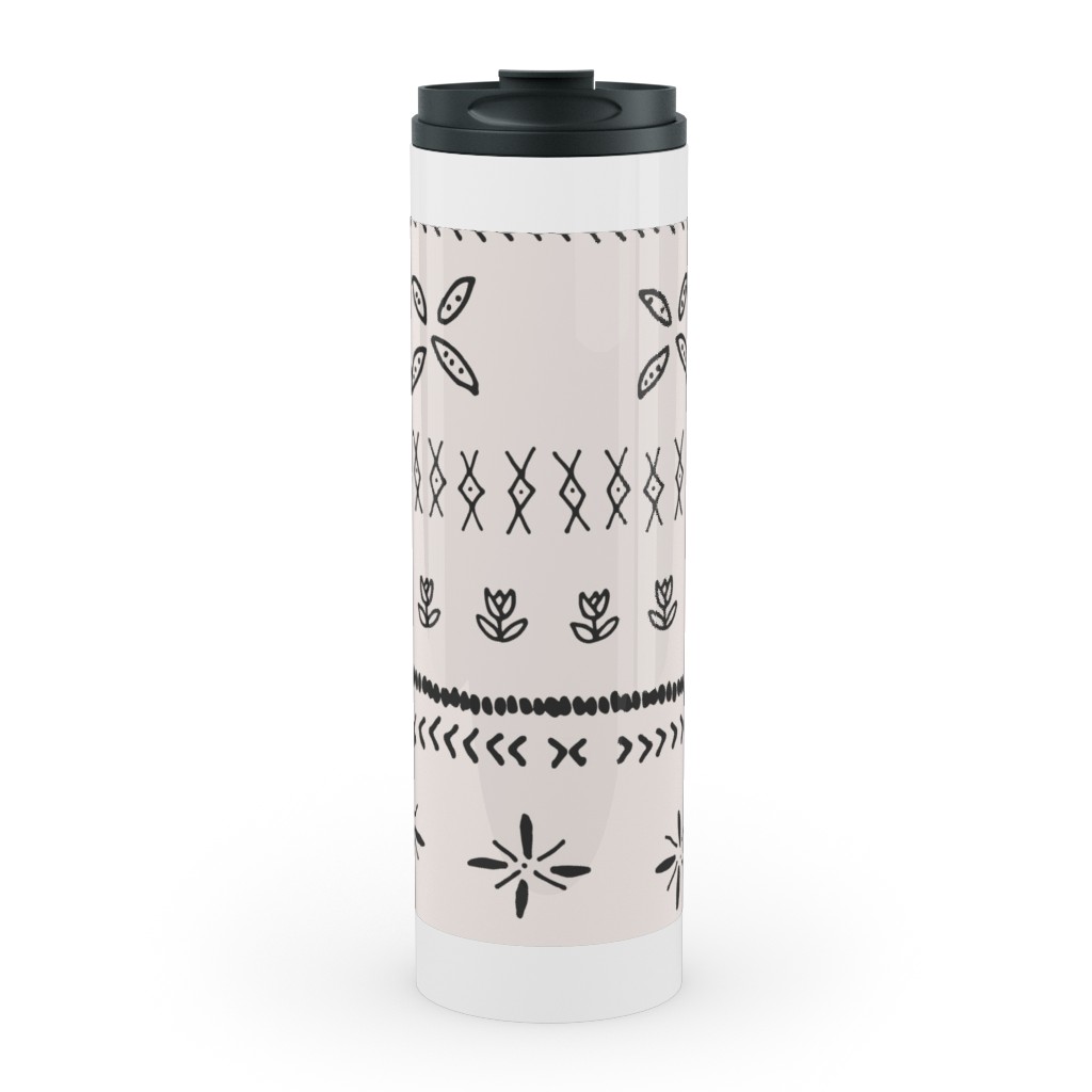 Boho Print Stainless Mug, White, , 20oz, Beige, Silver Lining