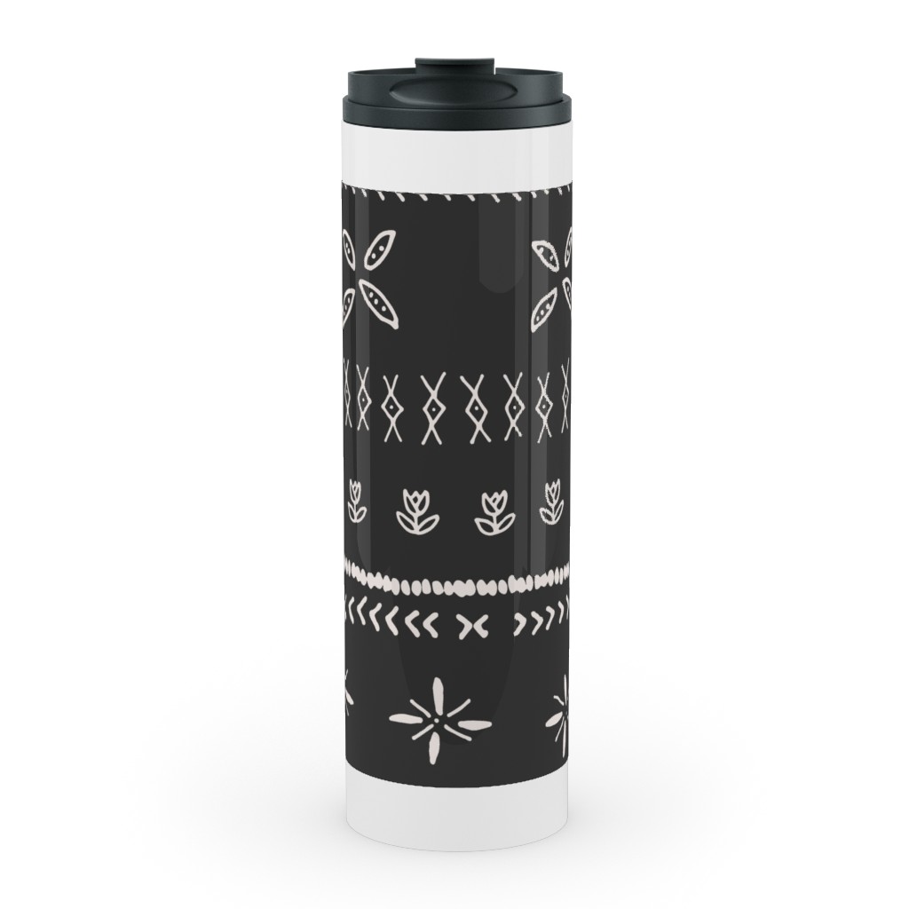 Boho Print Stainless Mug, White, , 20oz, Black, Silhouette