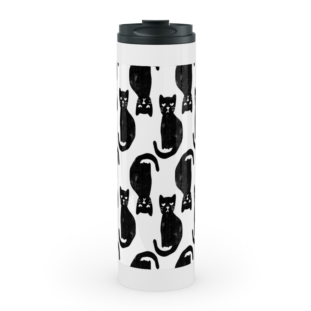 Black Cat Stainless Mug, White,  , 20oz, Black