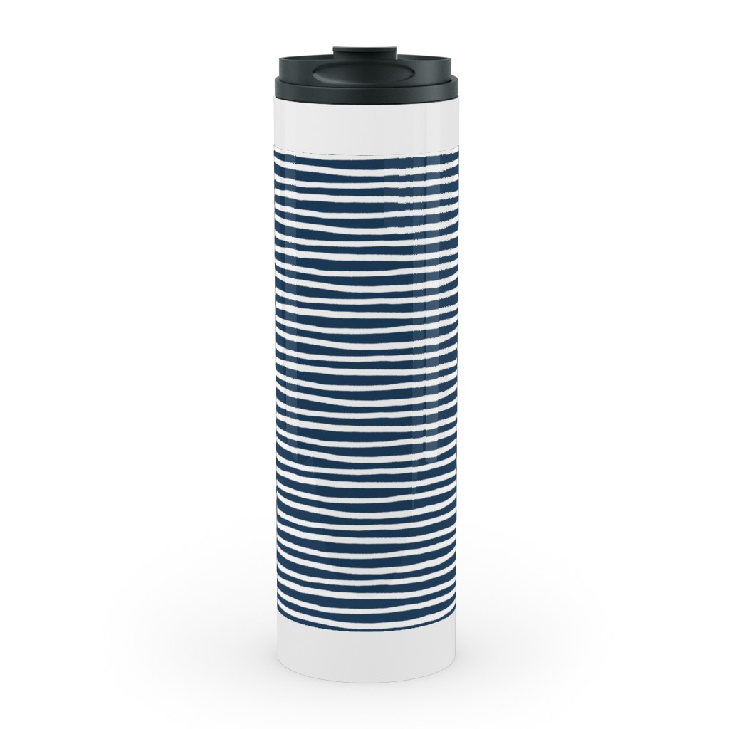 Navy Blue and White Stripes Stainless Mug, White, , 20oz, Blue, True Blue