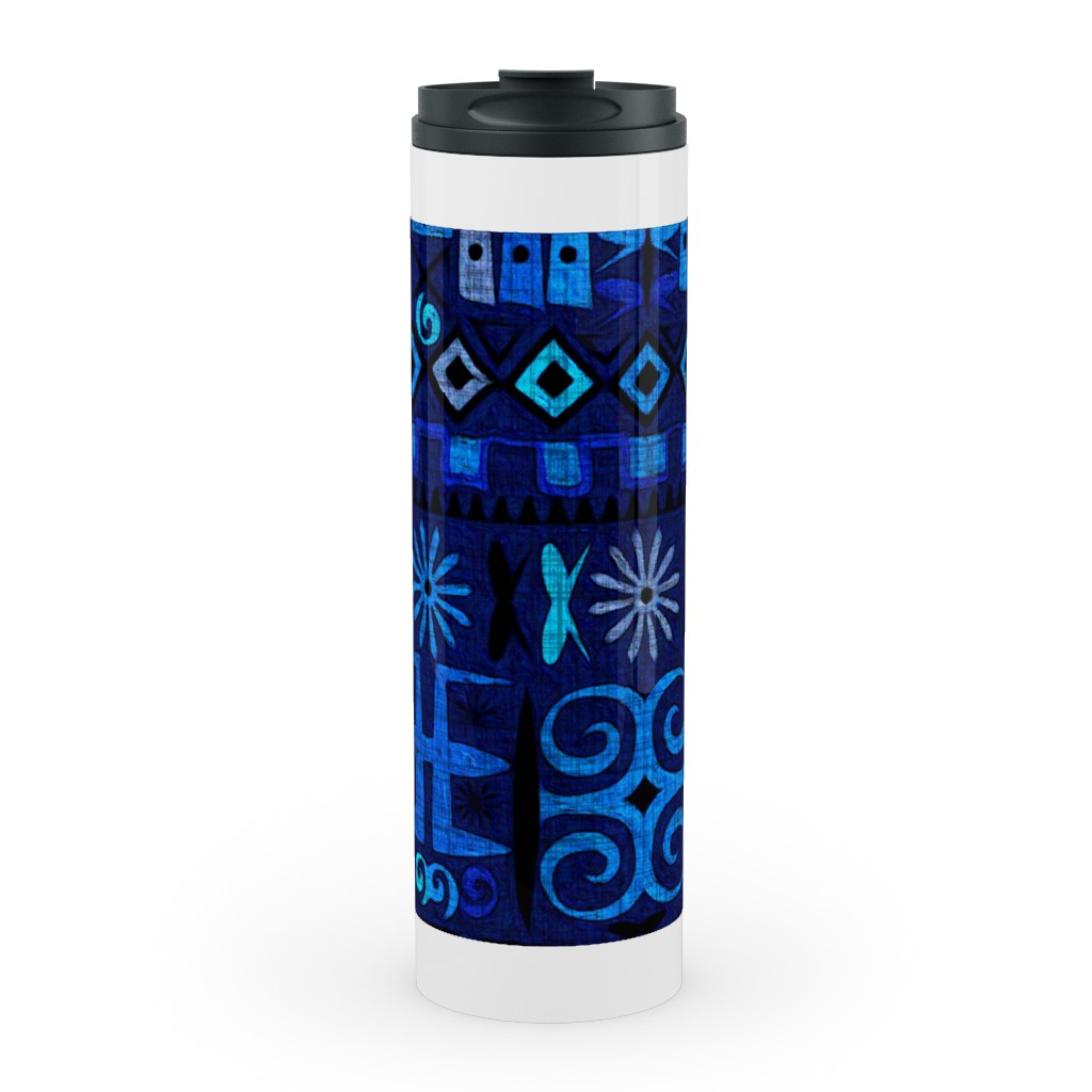 Indigo - Geometric Stainless Mug, White, , 20oz, Blue, True Blue