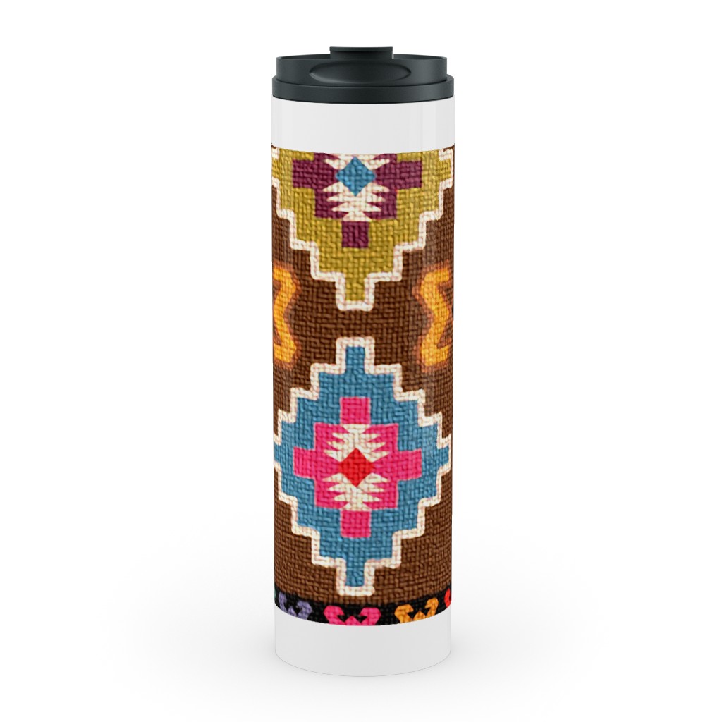 Kilim - Brown Stainless Mug, White,  , 20oz, Multicolor