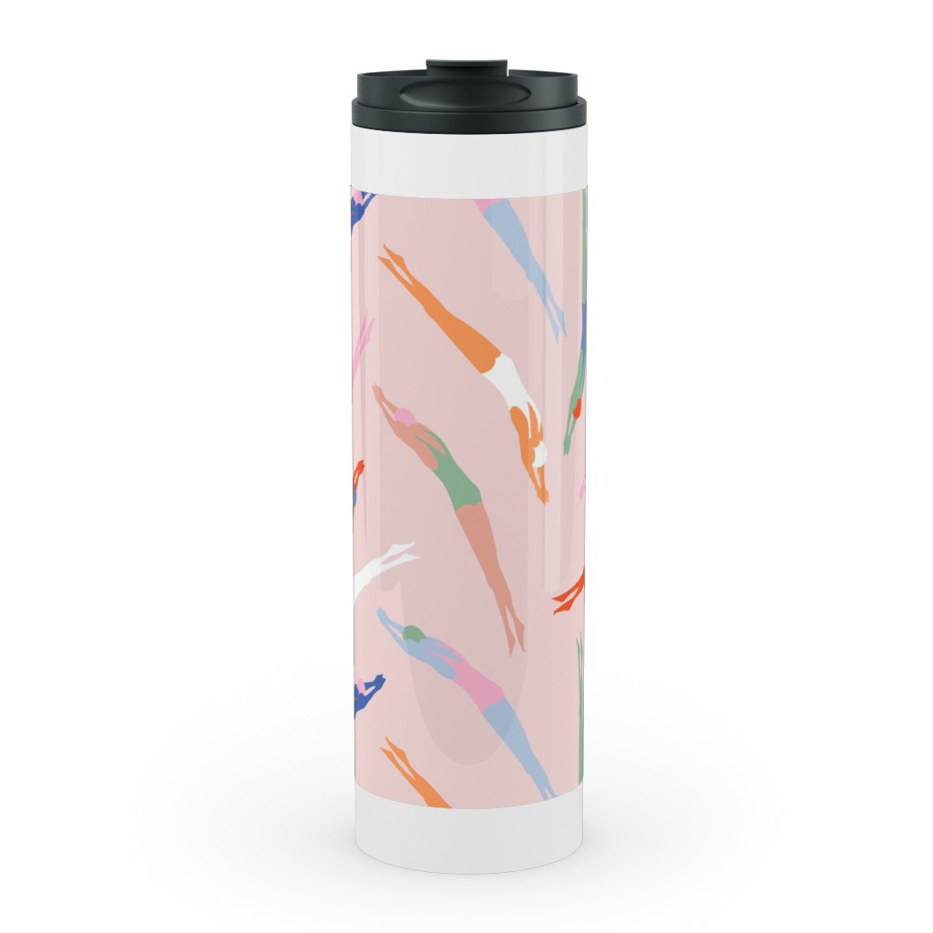Art Deco Divers - Pink Stainless Mug, White, , 20oz, Pink, Bright Pink