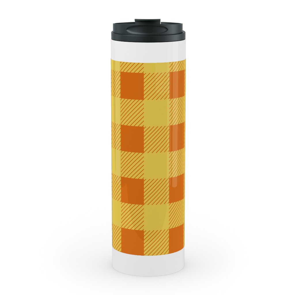 Buffalo Checked Plaid Stainless Mug, White,  , 20oz, Yellow