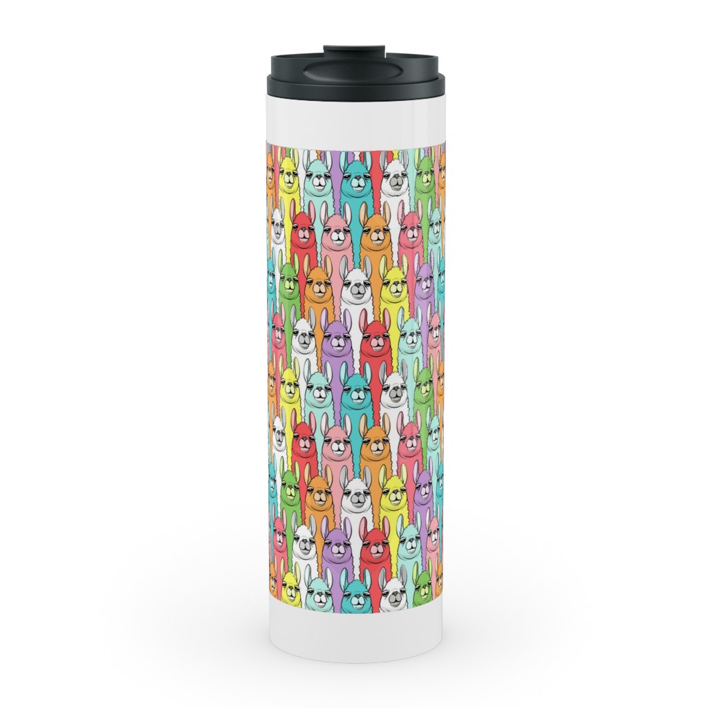 Rainbow Llamas - Multi Stainless Mug, White,  , 20oz, Multicolor