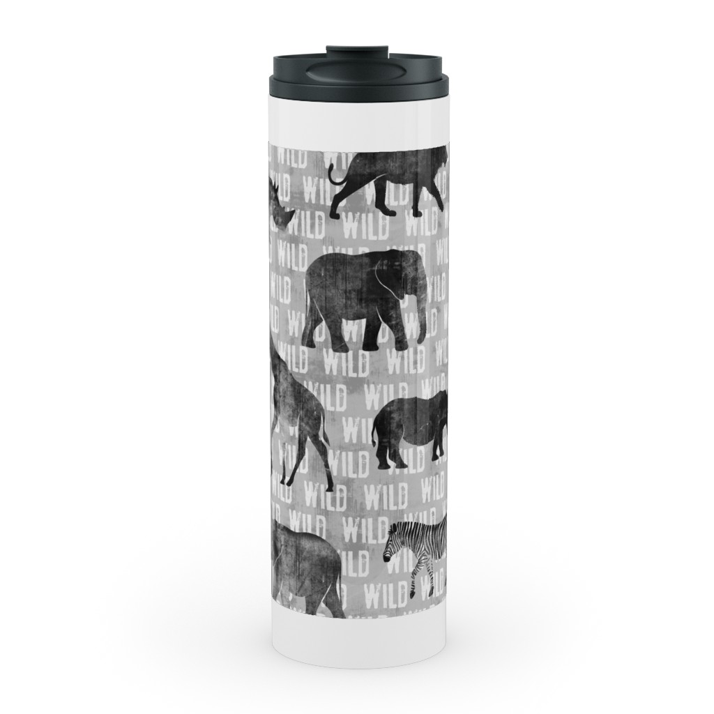 Wild Safari Animals - Grey Stainless Mug, White, , 20oz, Gray, Gray