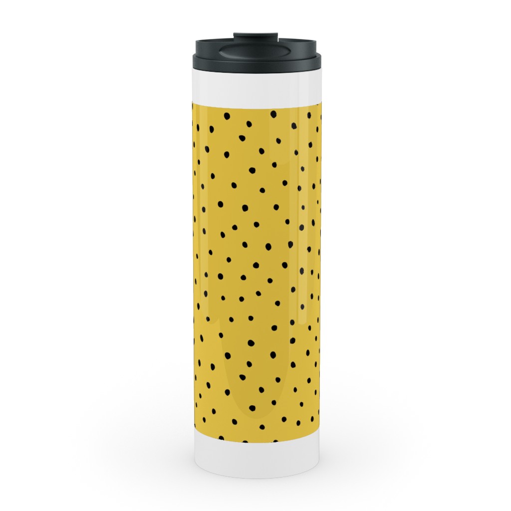 Minimal Dots - Abstract Rain Drops - Black and Yellow Stainless Mug, White,  , 20oz, Yellow