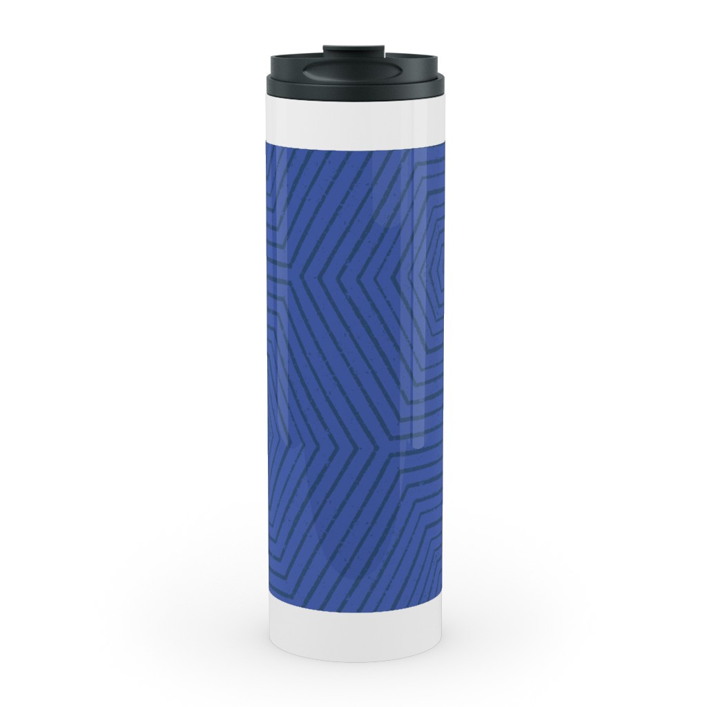 Concentric Hexagons - Cobalt Stainless Mug, White, , 20oz, Blue, True Blue