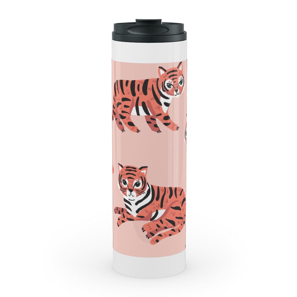 Jungle Tigers - Blush and Coral Stainless Mug, White, , 20oz, Pink, Bright Pink