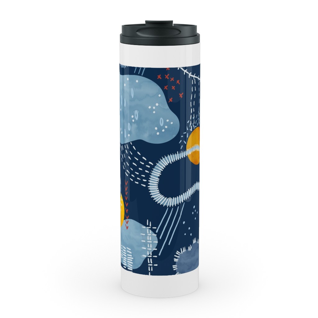 Shashiko Spring Clouds - Blue Stainless Mug, White, , 20oz, Blue, True Blue