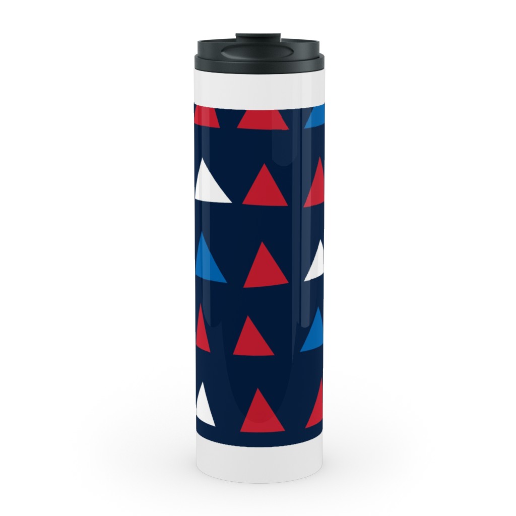 Triangles - Red White and Blue Stainless Mug, White,  , 20oz, Blue