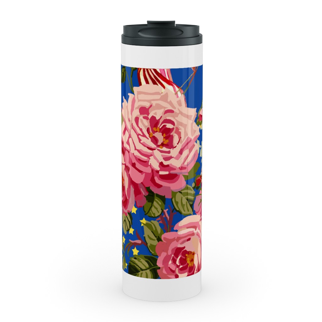 Americana Summer Roses - Blue Stainless Mug, White, , 20oz, Blue, True Blue