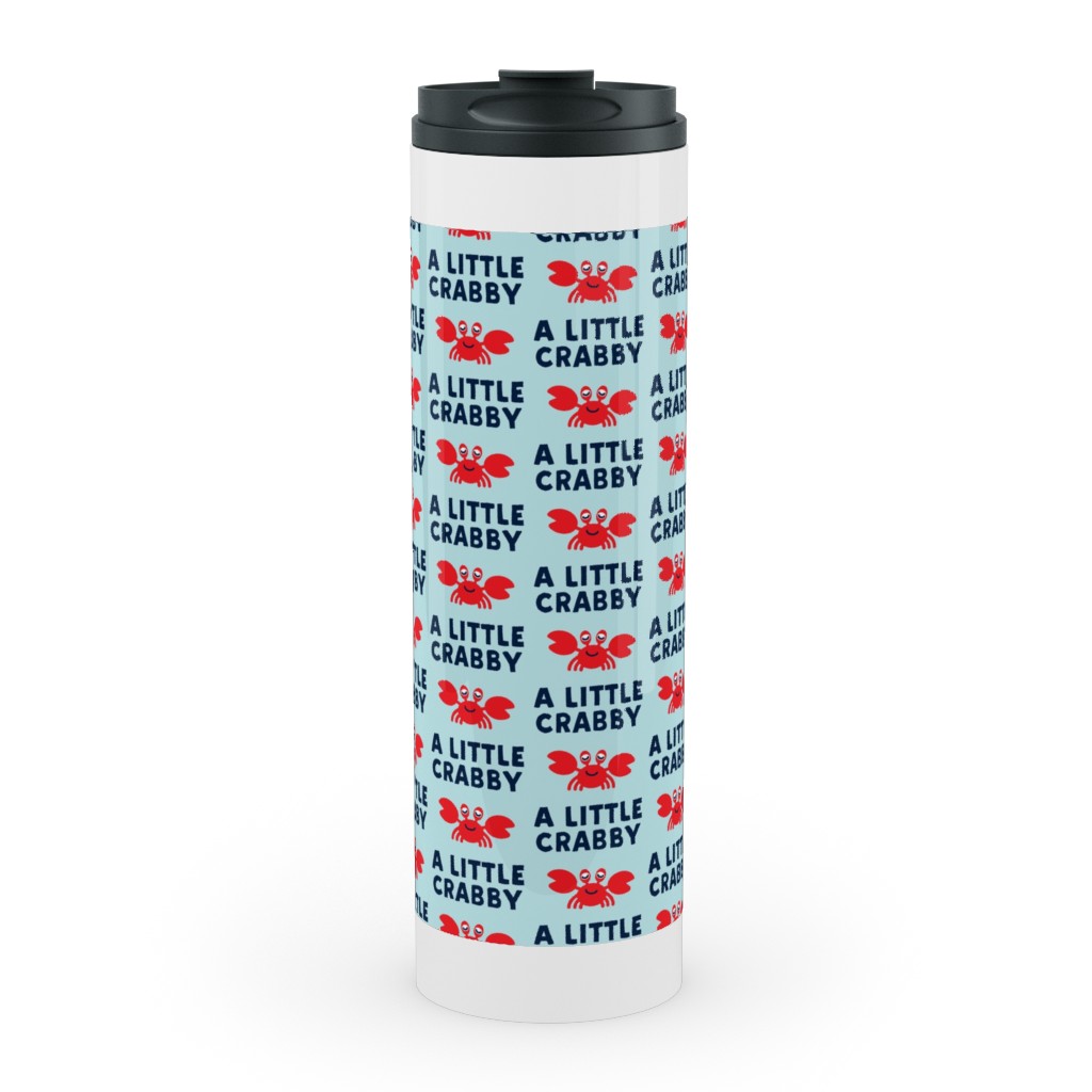 a Little Crabby - Nautical Stainless Mug, White, , 20oz, Blue, Oasis