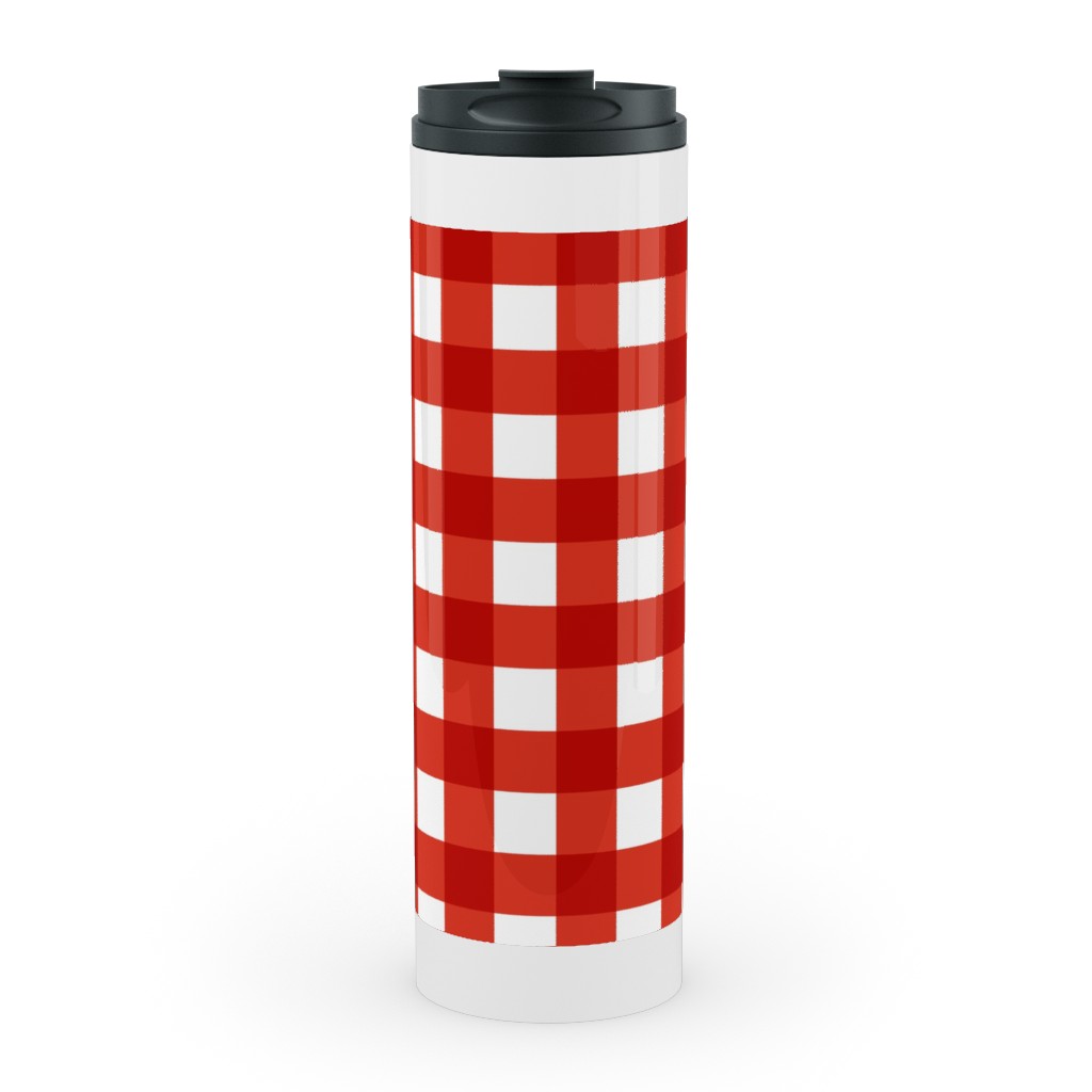 Gingham Plaid Check Stainless Mug, White, , 20oz, Red, Red