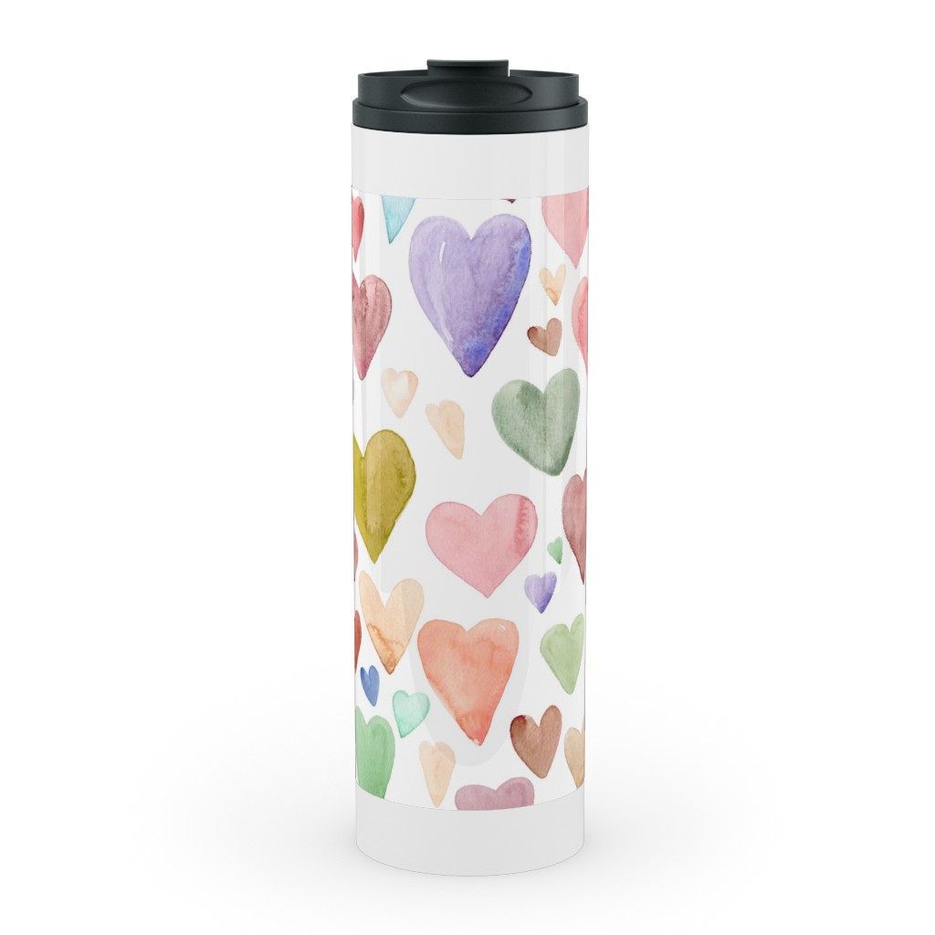 Earth Tone Hearts - Multi Muted Stainless Mug, White,  , 20oz, Multicolor