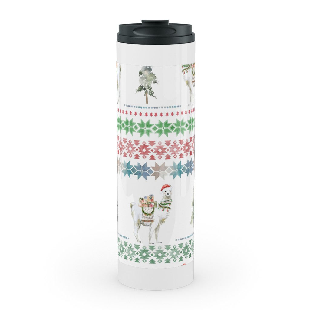 Christmas Llama Sweater Print - Multi Stainless Mug, White, , 20oz, Multicolor