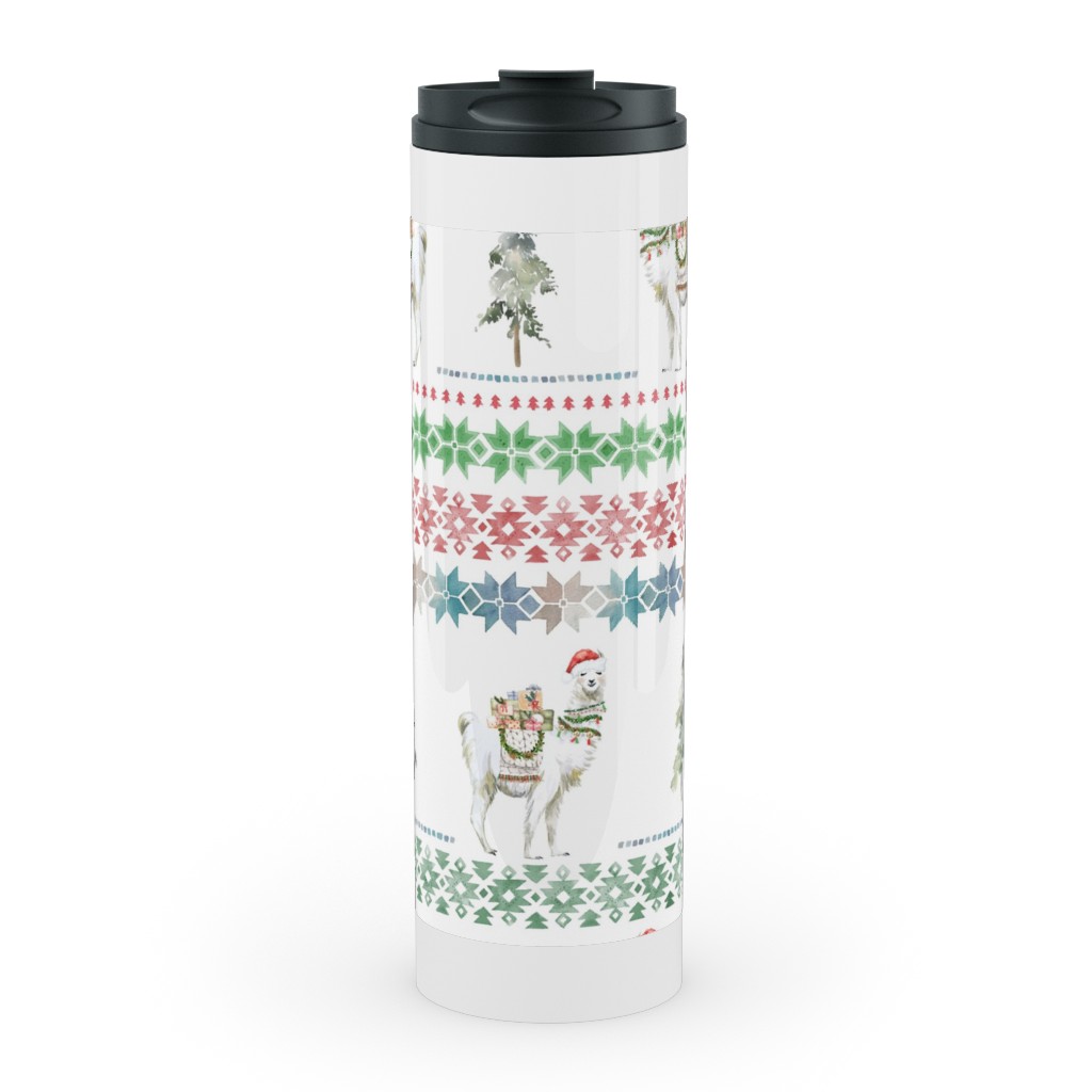 Christmas Llama Sweater Print - Multi Stainless Mug, White,  , 20oz, Multicolor