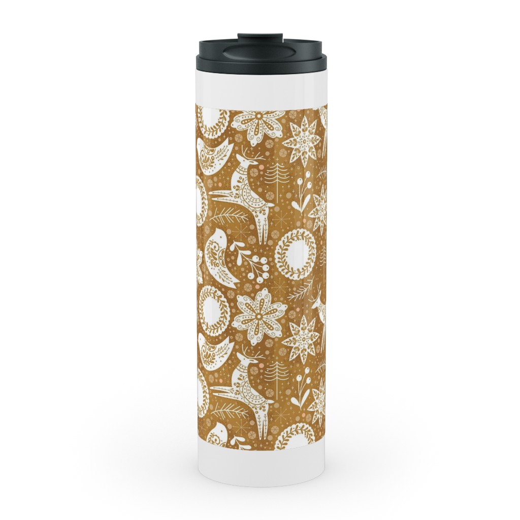 Gingerbread Forest - Brown Stainless Mug, White,  , 20oz, Brown