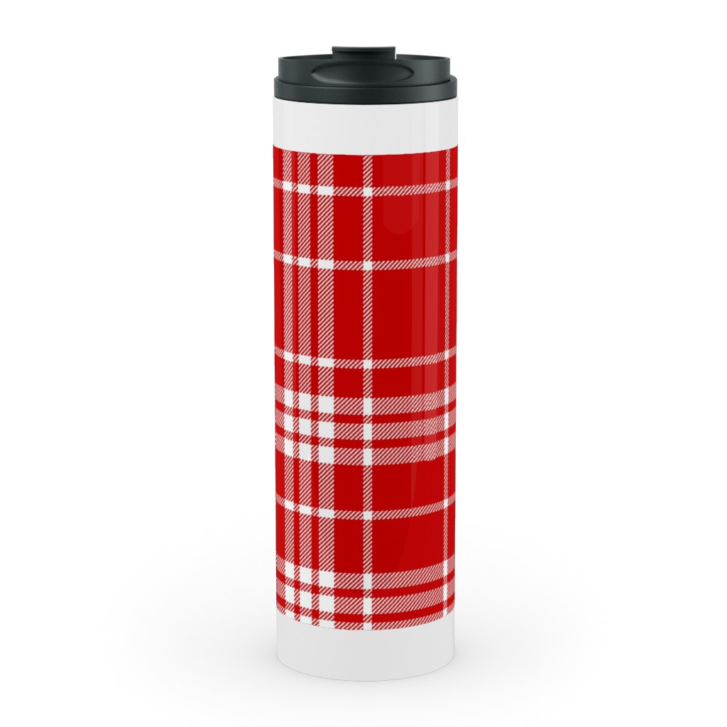Tartan Check Stainless Mug, White, , 20oz, Red, Red