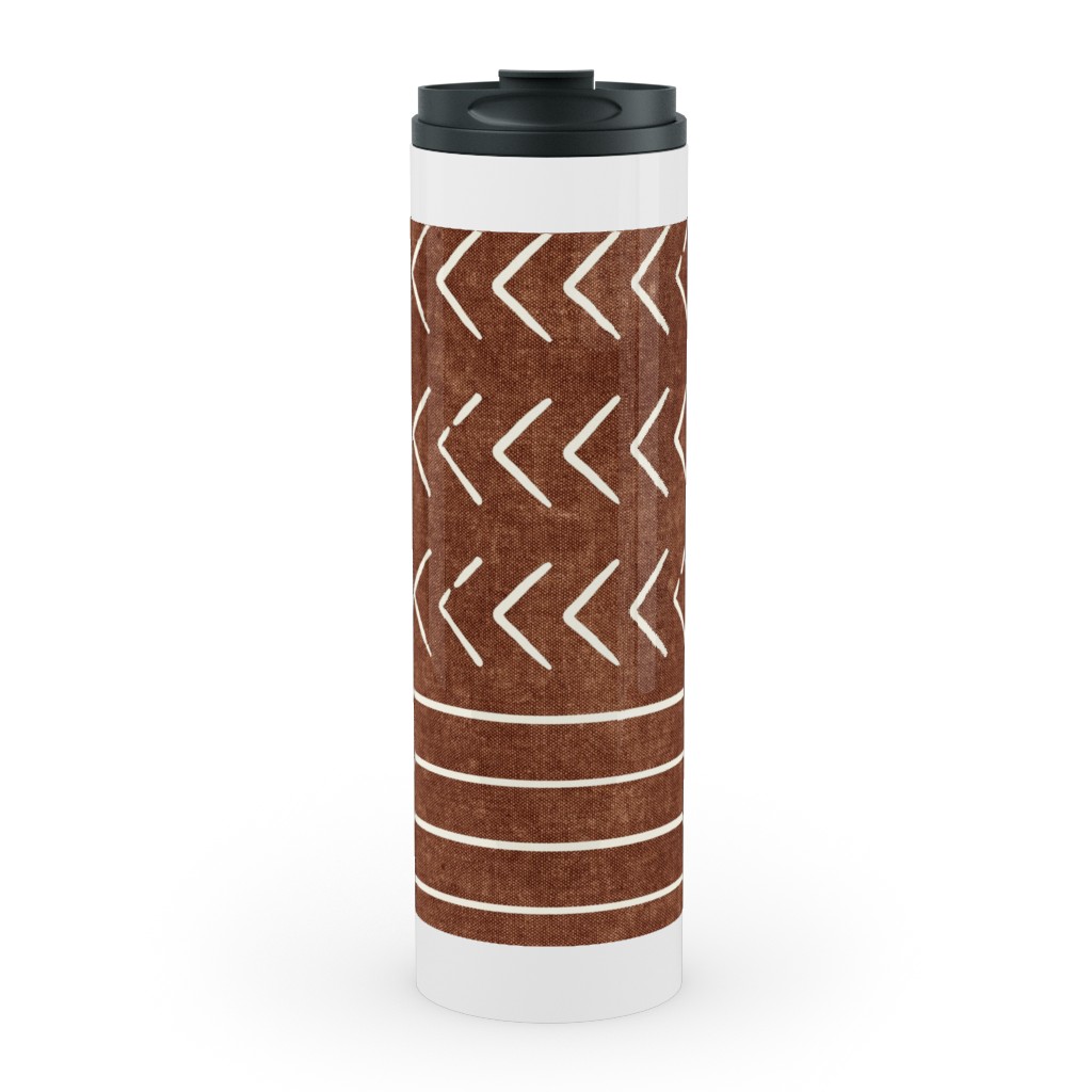 Arrow Stripes Mud Cloth Modern Stainless Mug, White, , 20oz, Brown, Chestnut