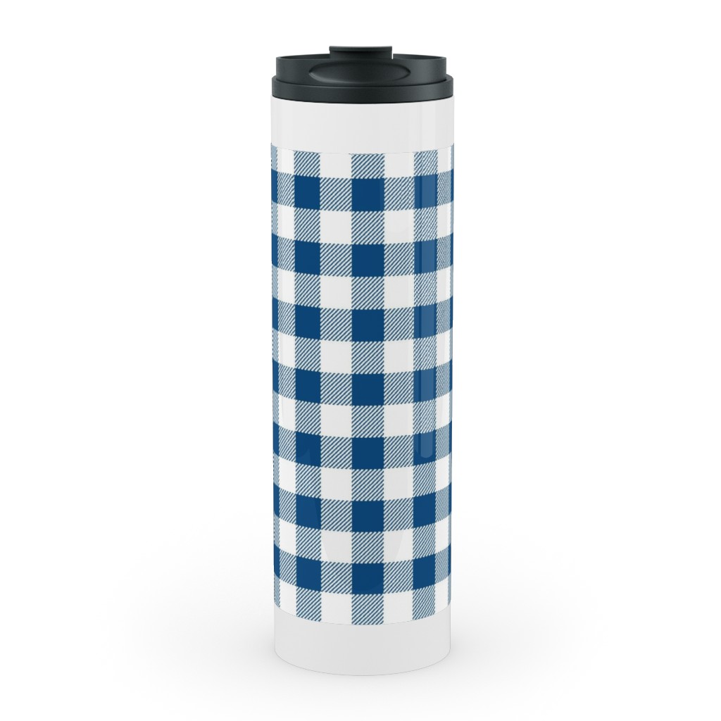 Classic Gingham - Blue Stainless Mug, White,  , 20oz, Blue