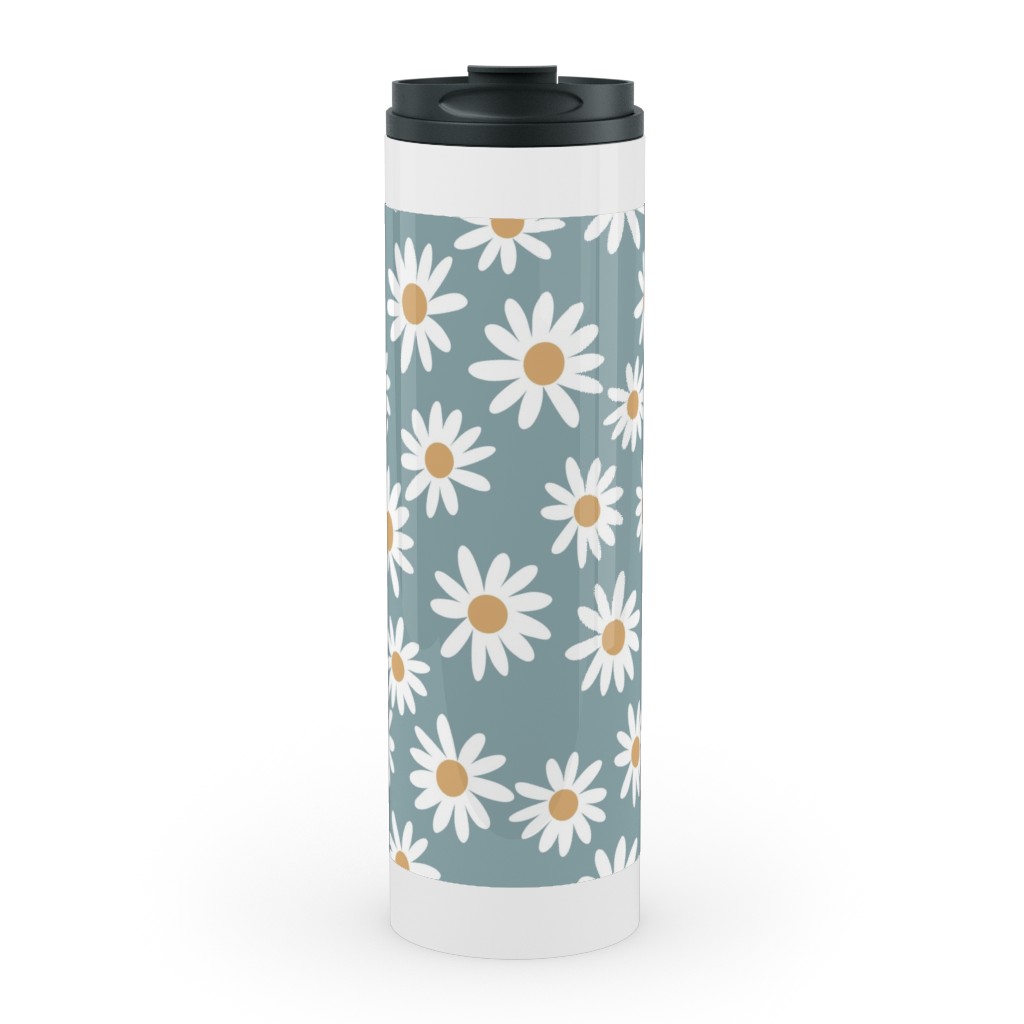 Daisies Stainless Mug, White, , 20oz, Blue, Cool Gray