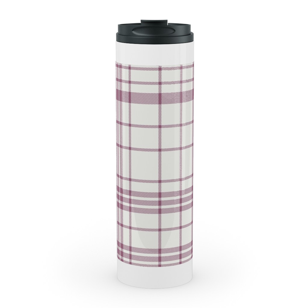 Tartan Check Stainless Mug, White, , 20oz, Purple, Pomegranate