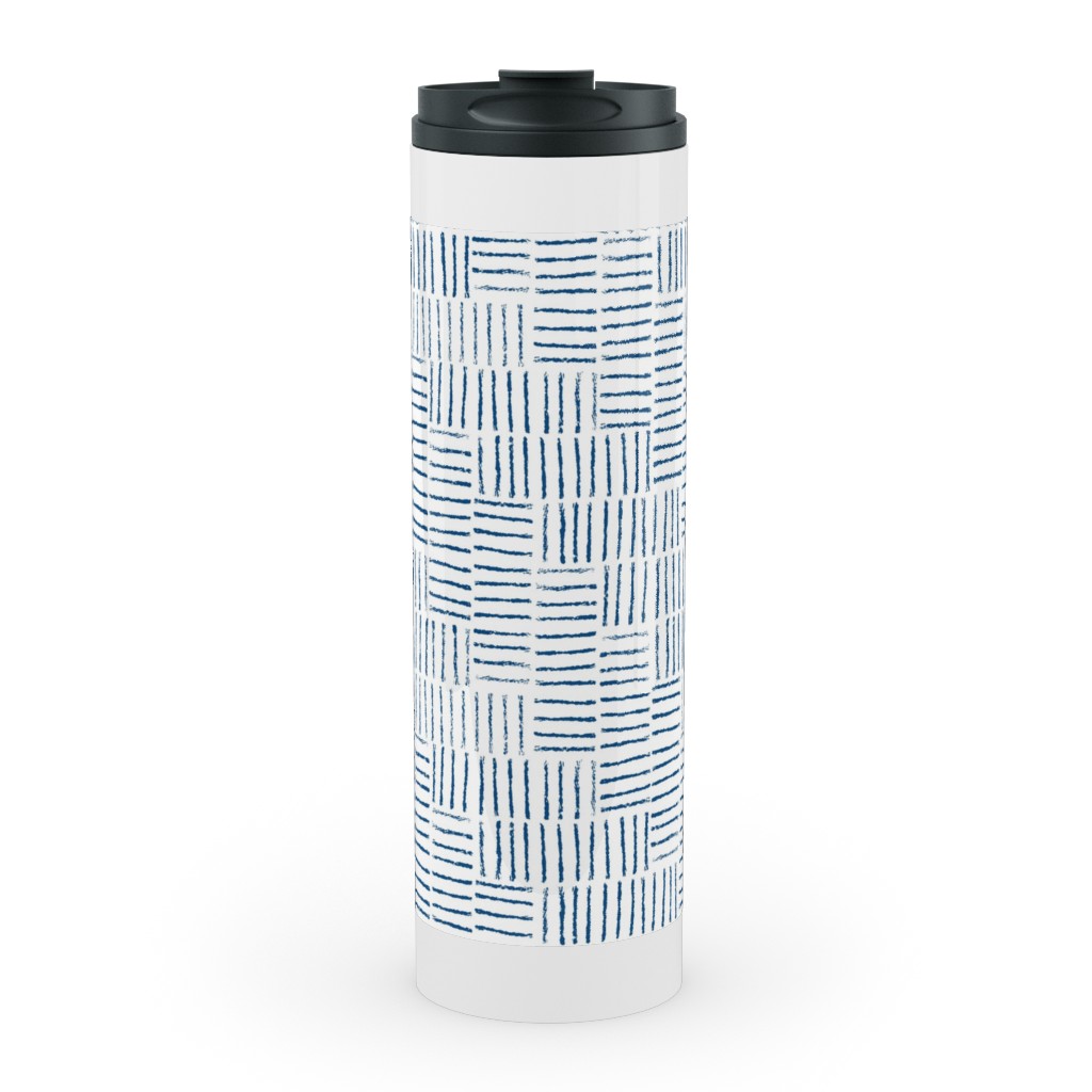 Herringbone String - White & Classic Blue Stainless Mug, White, , 20oz, Blue, True Blue