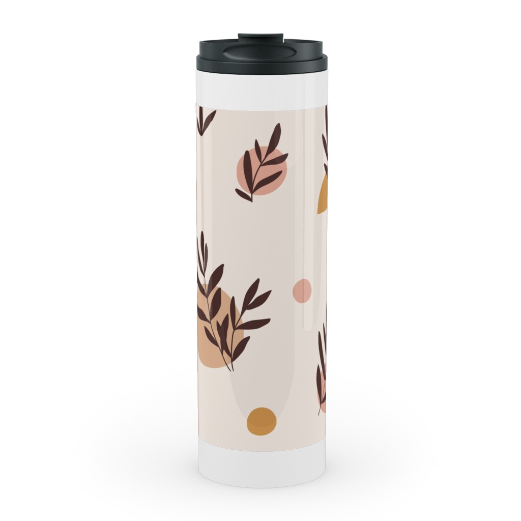 Abstraction and Tropical Leaves - Light Stainless Mug, White, , 20oz, Beige, Pearl