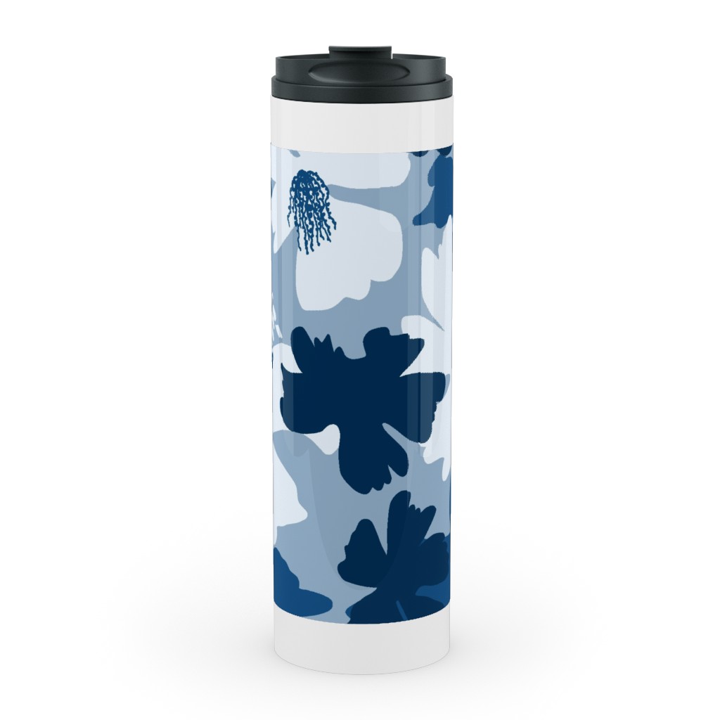 Barely Blue Floral Stainless Mug, White,  , 20oz, Blue
