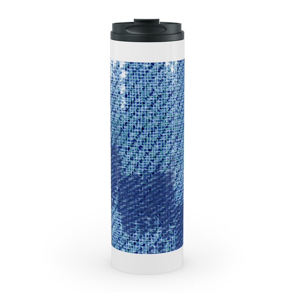 Blue Ikat Stainless Mug, White,  , 20oz, Blue