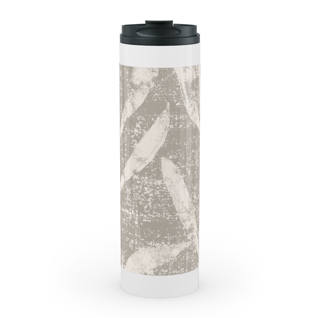 Grass Cloth With Leaves - Gray and Cream Stainless Mug, White,  , 20oz, Beige