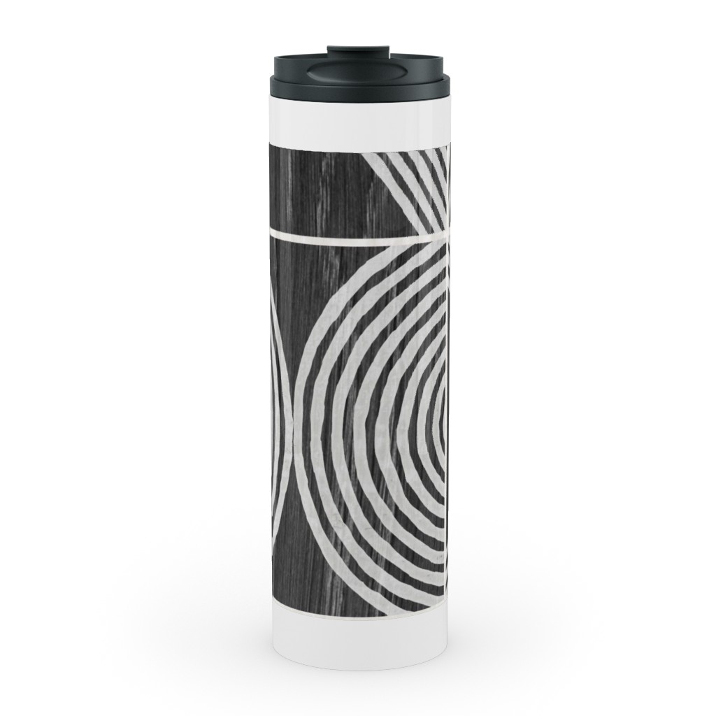 Boho Tribal Woodcut Geometric Shapes Stainless Mug, White, , 20oz, Black, Coal