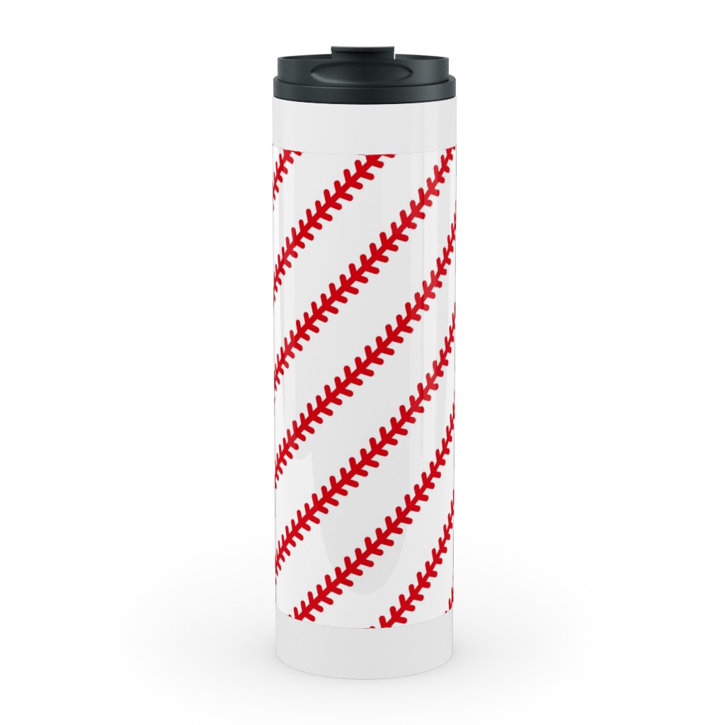 Baseball Stitch - Baseball - White Stainless Mug, White,  , 20oz, Red