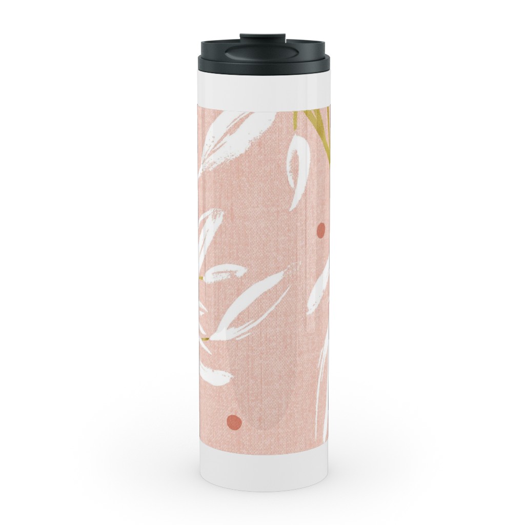 Zen - Gilded Leaves - Blush Pink Large Stainless Mug, White,  , 20oz, Pink