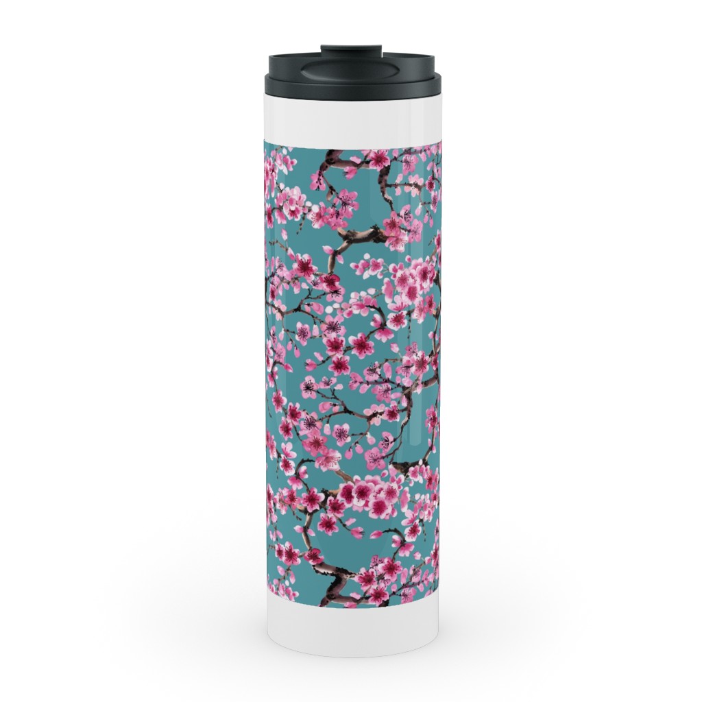 Sakura - Turquoise Stainless Mug, White,  , 20oz, Blue