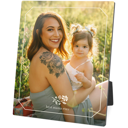 Block Print Floral Desktop Plaque, Rectangle, 8x10, Beige, antique white