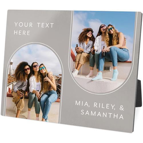 Double Arch Caption Desktop Plaque, Rectangle, 8x10, Gray