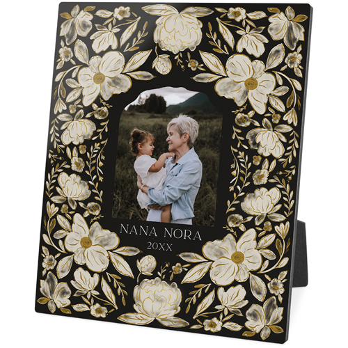 Dark Floral Frame Desktop Plaque, Rectangle, 8x10, Black, black