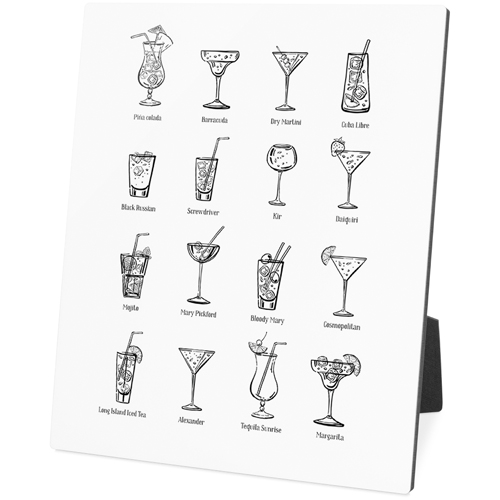 Cocktail List Desktop Plaque, Rectangle Ornament, 8x10, Multicolor
