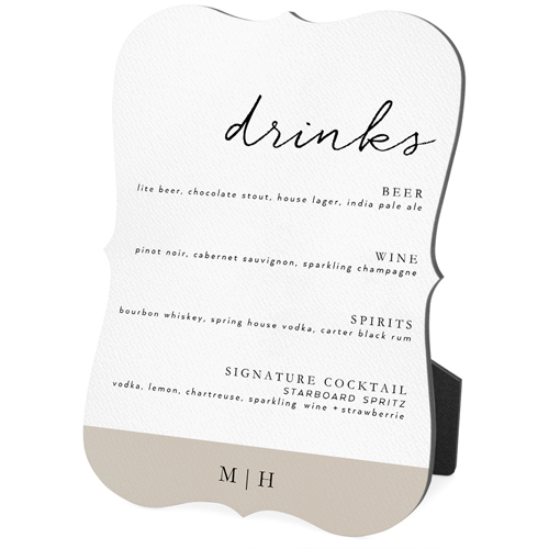 Wedding Menu Sign Desktop Plaque, Bracket, 5x7, White