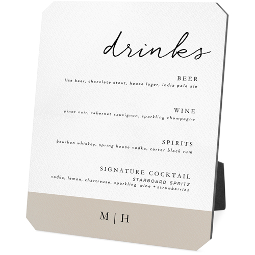 Wedding Menu Sign Desktop Plaque, Ticket, 8x10, White, white
