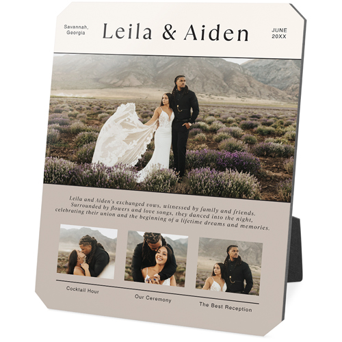 Wedding Timeline News Desktop Plaque, Ticket, 8x10, Beige