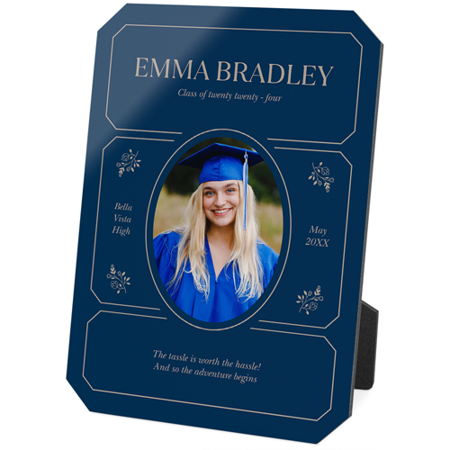 Vintage Stationary Frame Desktop Plaque, Ticket, 5x7, Blue, navy