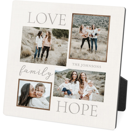 Love Family Hope Desktop Plaque, Rectangle, 5x5, Gray, stone