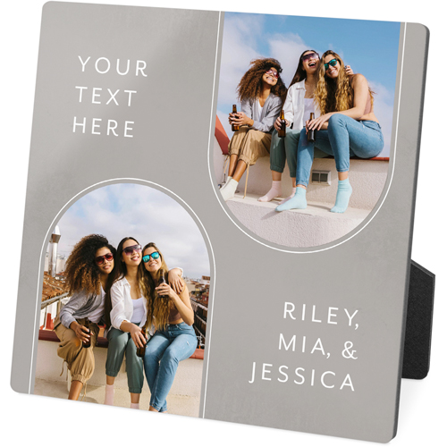 Double Arch Caption Desktop Plaque, Rectangle, 5x5, Gray, ash