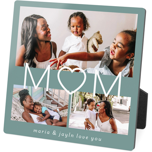 Mom Heart Cut Out Desktop Plaque, Rectangle, 5x5, Blue