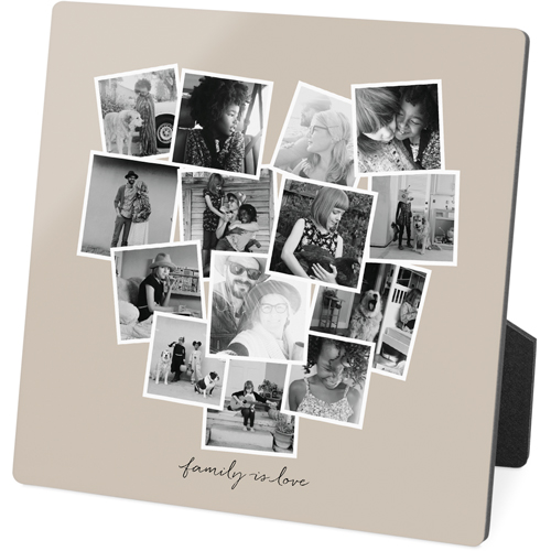 Tilted Heart Collage Desktop Plaque, Rectangle, 5x5, Beige, wheat