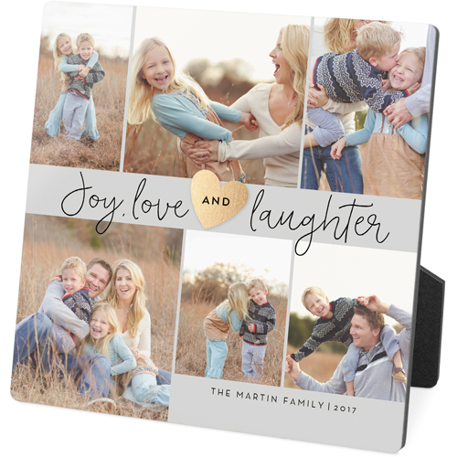 Joy Love Laughter Desktop Plaque, Rectangle Ornament, 5x5, Gray