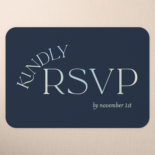 Modern Flow Wedding Response Card, Iridescent Foil, Blue, Personalized Foil Cardstock, Rounded, Feather